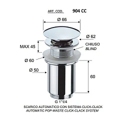 Донный клапан для раковины Remer RR905 CC с переливом