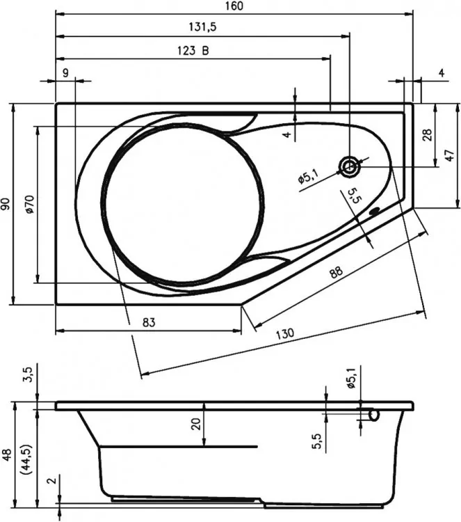 Акриловая ванна RIHO 160x90 B008001005 белая глянцевая