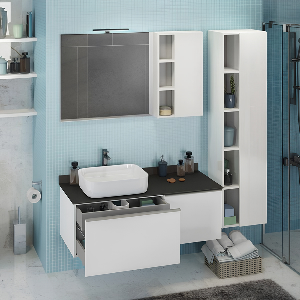 Тумба с раковиной Comforty Милан 120 00-00004023CF белая глянцевая, с антрацитовой столешницей