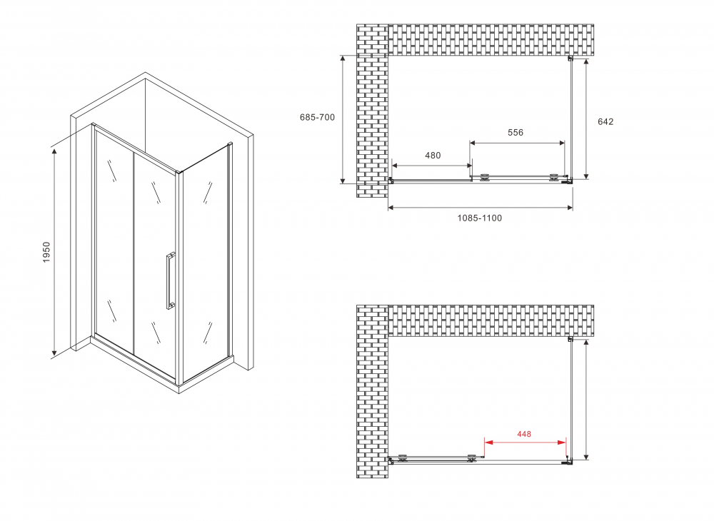 Душевой уголок ABBER Schwarzer Diamant 110x70см AG30110H-S70 профиль хром, стекло прозрачное