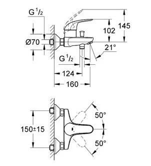 Смеситель для ванны с душем Grohe Euroeco 32743000 хром