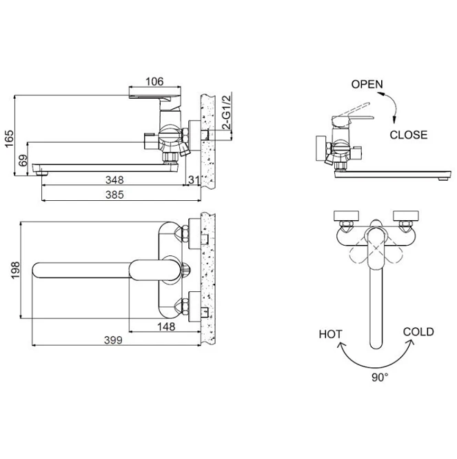 Смеситель для ванны с душем Bravat OPAL F6125183CP-02L хром