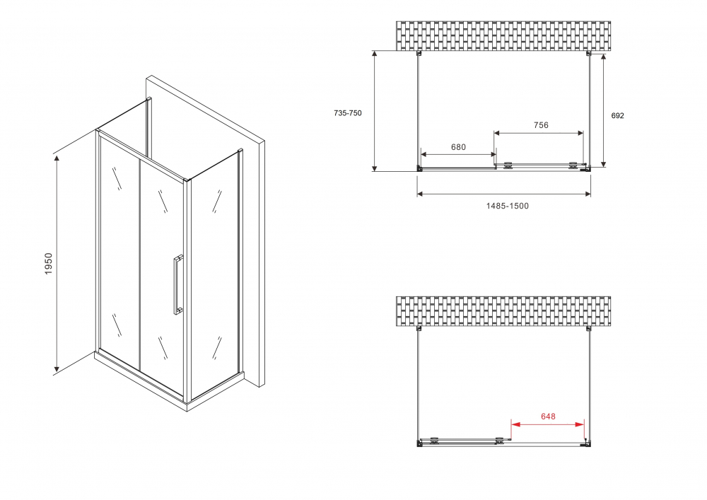 Душевой уголок ABBER Schwarzer Diamant 150x75см AG30150BH-S75B-S75B профиль черный,стекло прозрачное