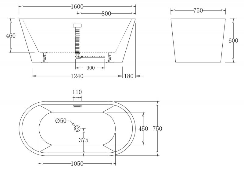 Акриловая ванна BelBagno 160x75x60 BB71-1600 белая глянцевая