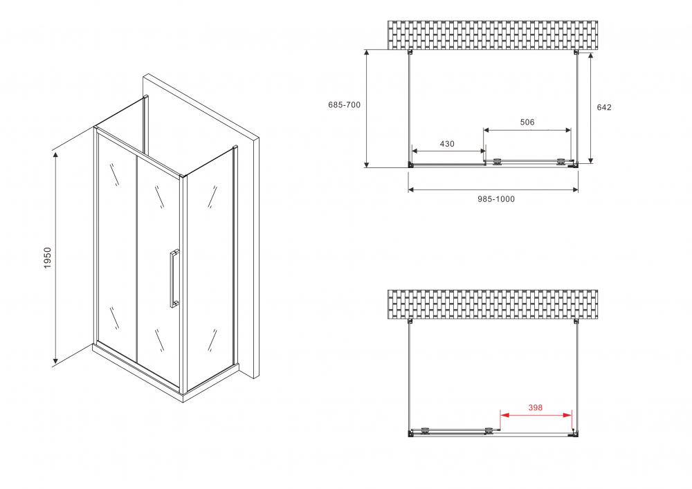 Душевой уголок ABBER Schwarzer Diamant 100x70см AG30100H-S70-S70 профиль хром, стекло прозрачное