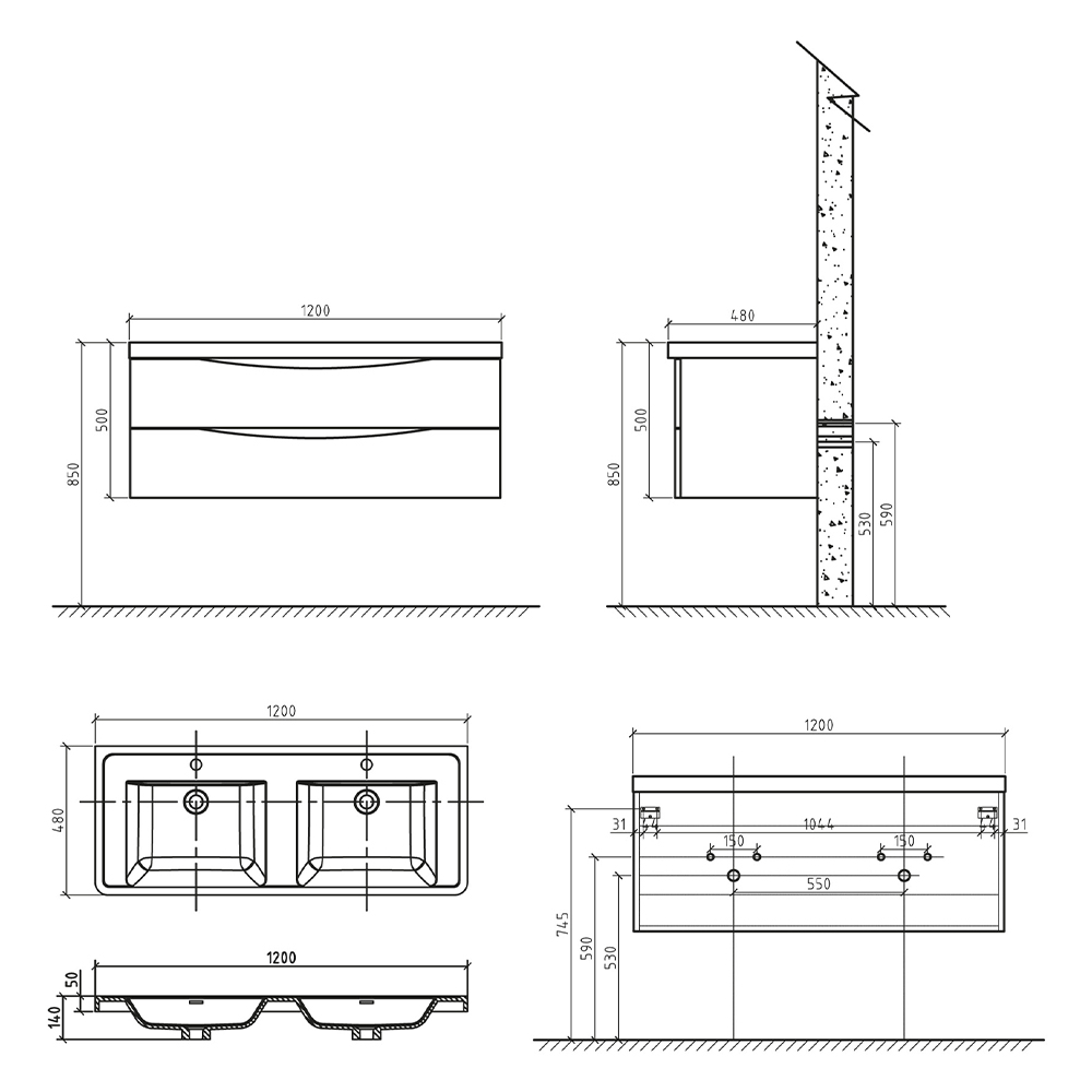 Тумба под раковину BelBagno Ancona 120 ANCONA-N-1200-2C-SO-2-RW темный дуб