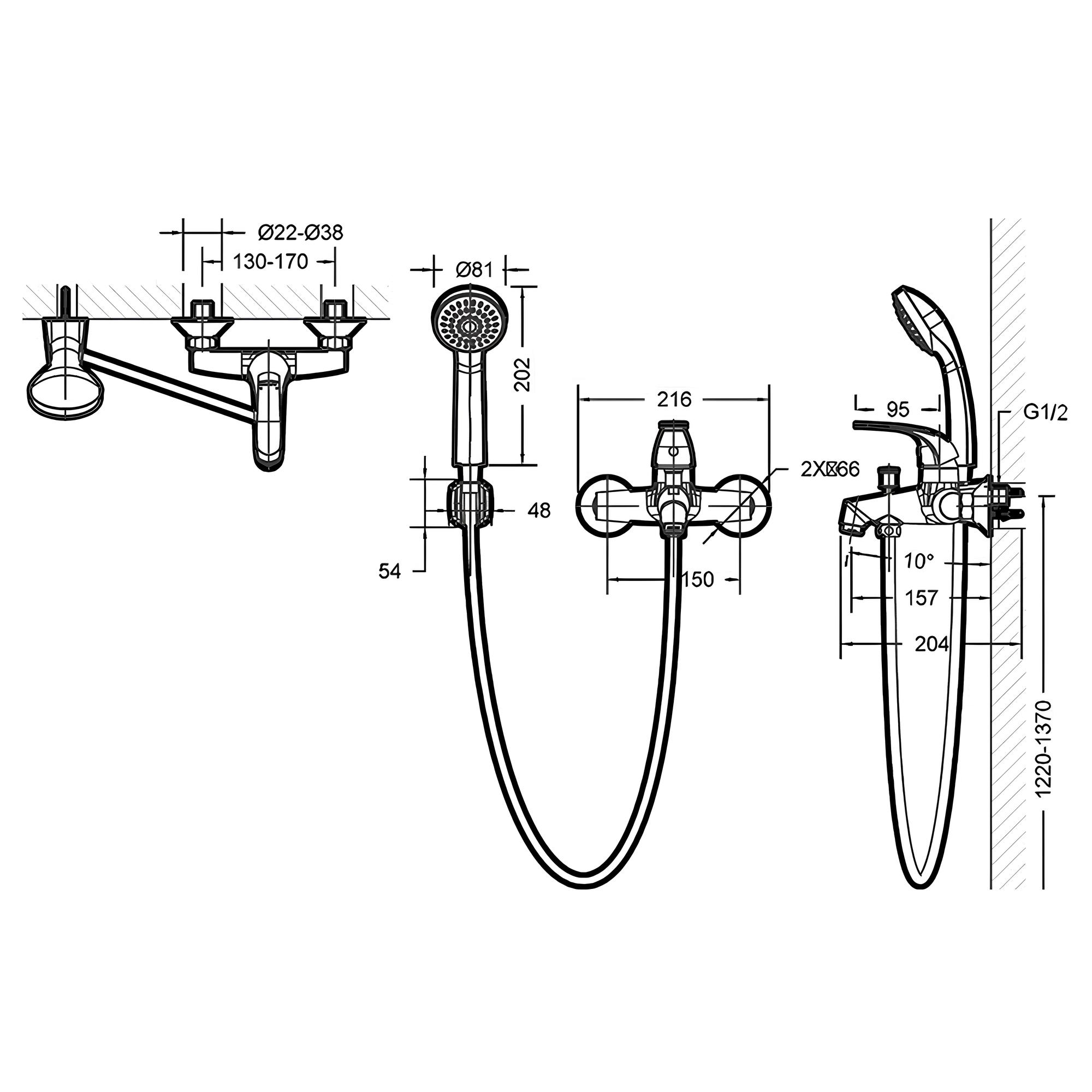 Смеситель для ванны с душем Bravat FIT 2-1 F6135188СР-В хром