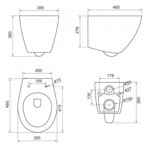 Чаша для унитаза подвесного BelBagno Alba BB125CH