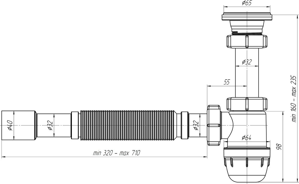 Сифон для раковины АНИ пласт BM1015 белый