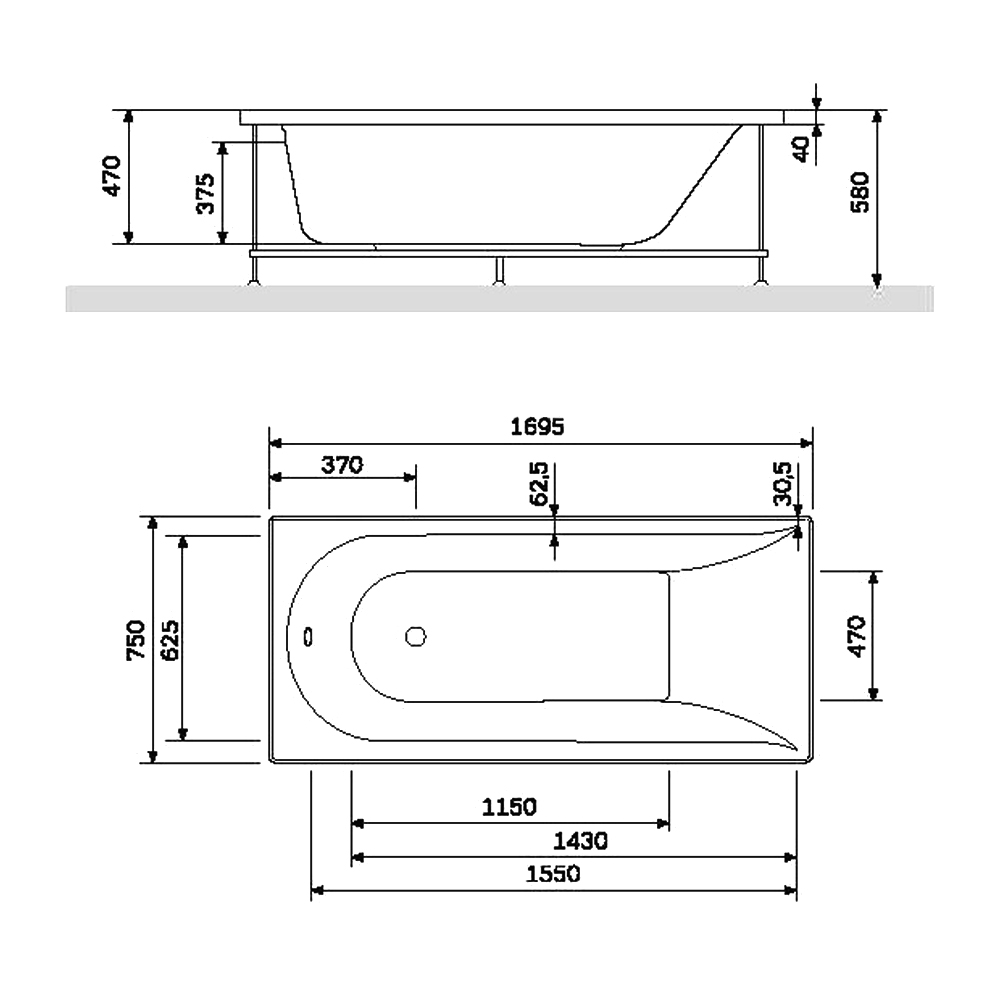 Экран AM.PM Spirit 170x75 W72A-170-075W-P2 белый