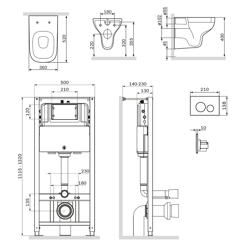 Инсталляция с унитазом и клавишей AM.PM Like IS49051.801700 белый, синий, хром