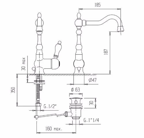 Смеситель для раковины Cezares Venezia VENEZIA-LSM2-A-03/24-Bi золото