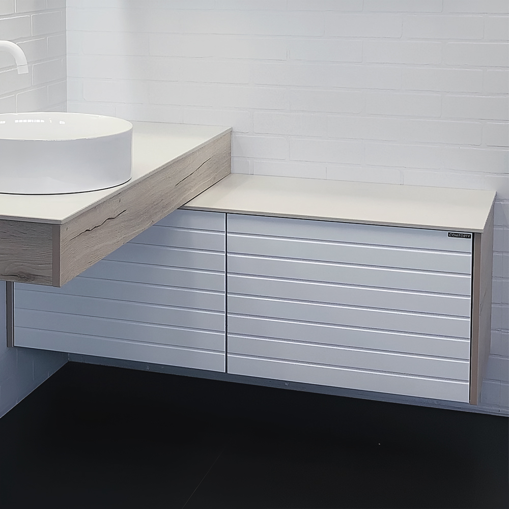 Тумба с раковиной Comforty Клеон 120 00-00001851CF белый / дуб дымчатый, с белой столешницей