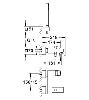 Смеситель для ванны с душем Grohe Eurocube 23141000 хром