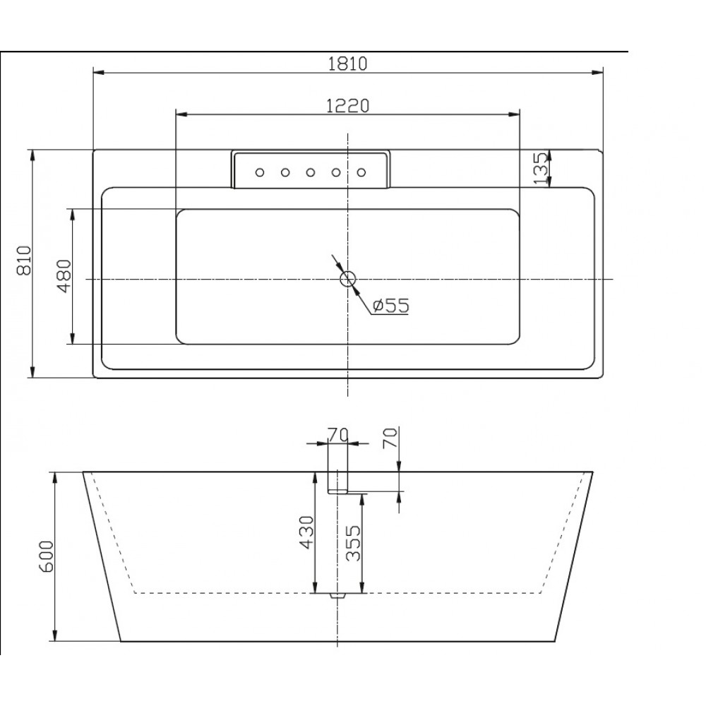 Акриловая ванна BelBagno 181x80x60 BB19-NERO/BIA черная