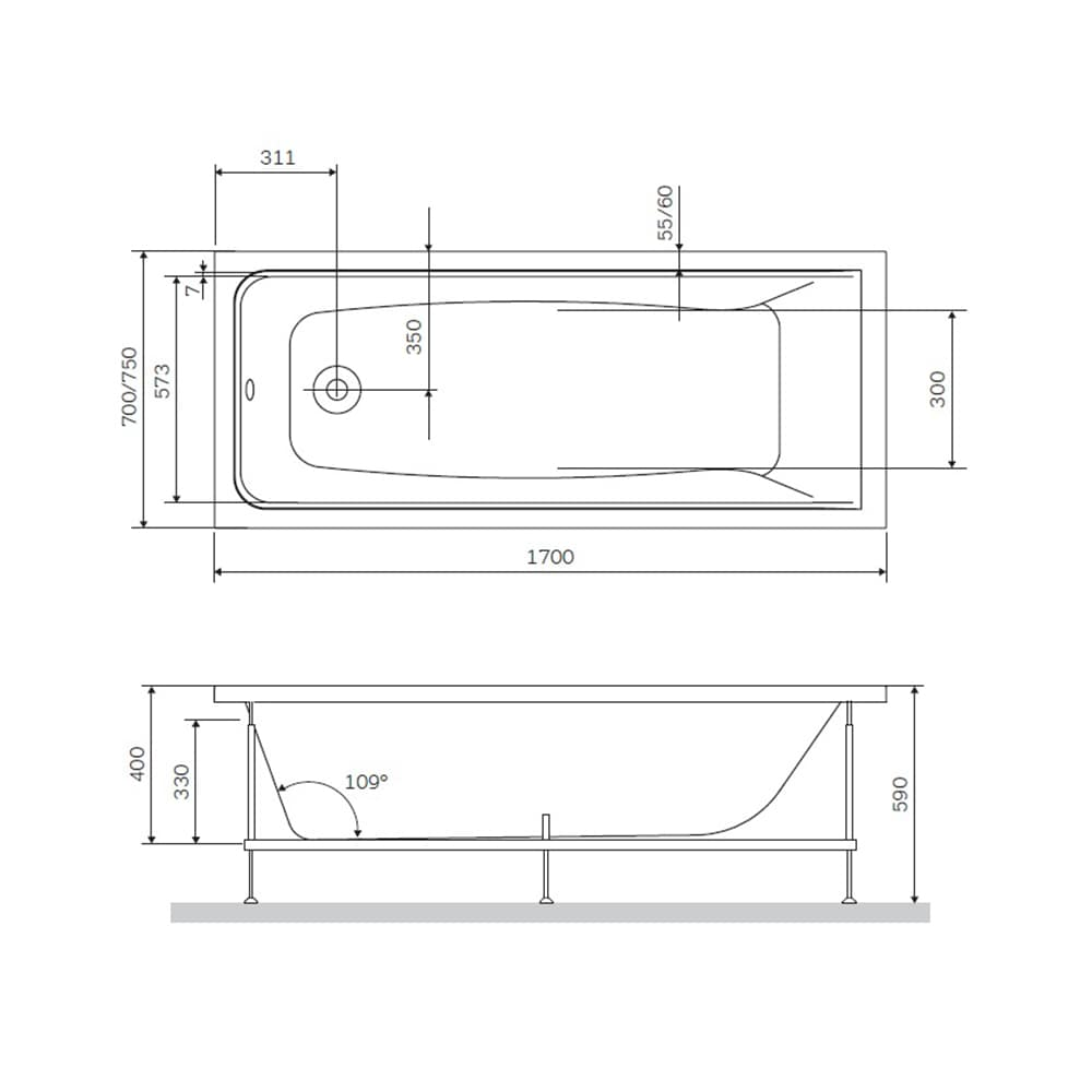 Каркас для ванны AM.PM Gem W90A-170-070W-R серый