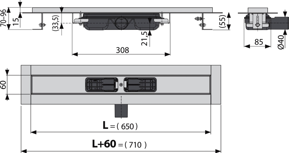 Душевой лоток AlcaPlast APZ101 650 с опорами, хром