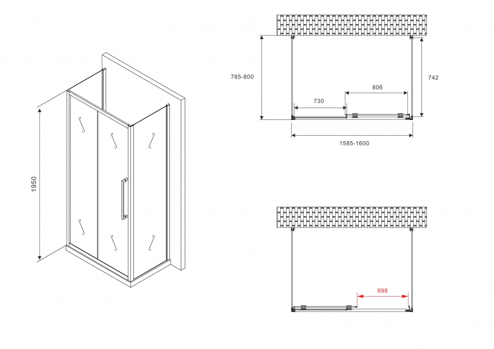 Душевой уголок ABBER Schwarzer Diamant 160x80см AG30160H-S80-S80 профиль хром, стекло прозрачное