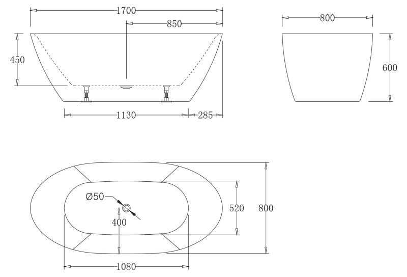 Акриловая ванна BelBagno 170x80 BB77-1700 белая глянцевая