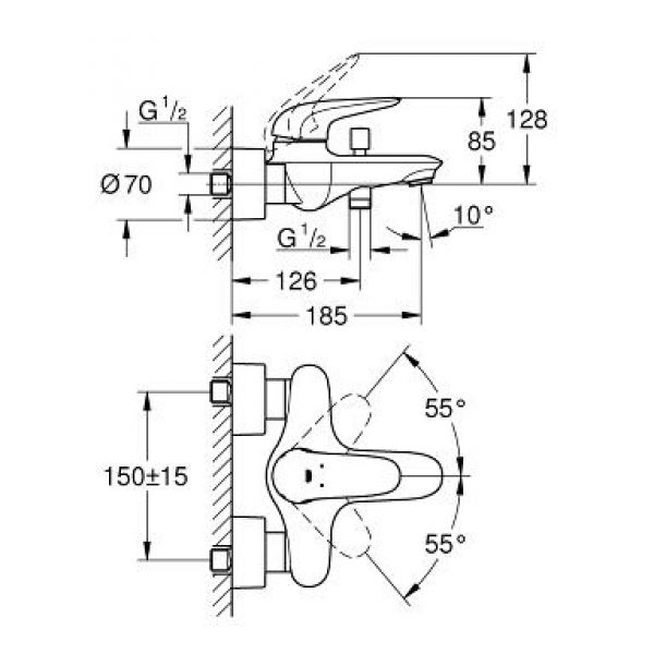 Смеситель для ванны с душем Grohe Eurostyle 23726003 хром