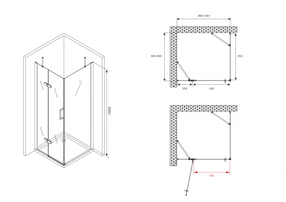 Душевой уголок ABBER Zart 100x90см AG08100-S91 профиль хром, стекло прозрачное