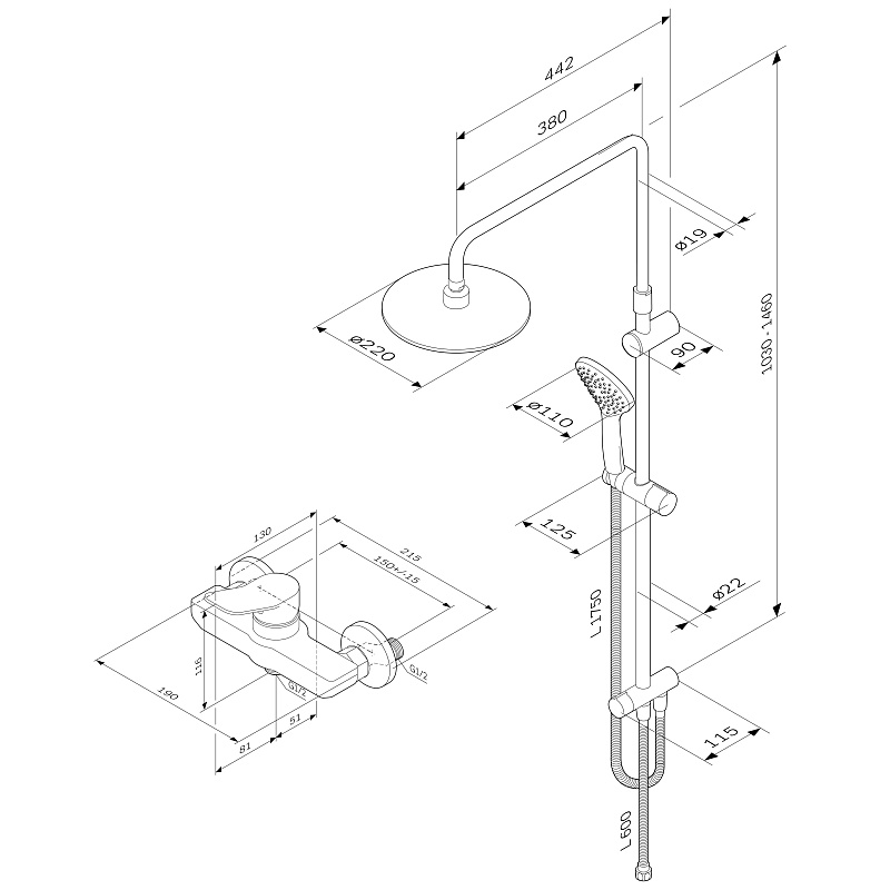 Душевая стойка AM.PM X-Joy F40885A24 хром