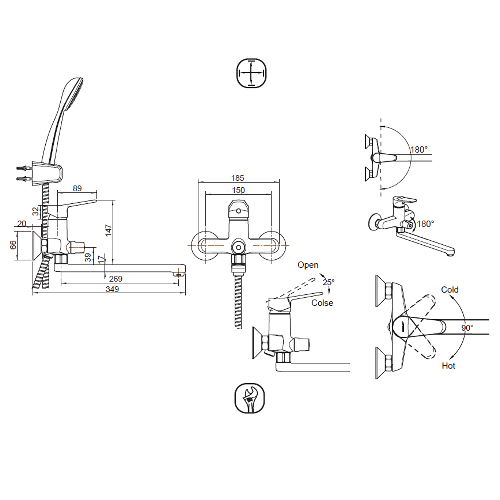 Смеситель для ванны с душем Bravat Eco F6111147C-LB хром