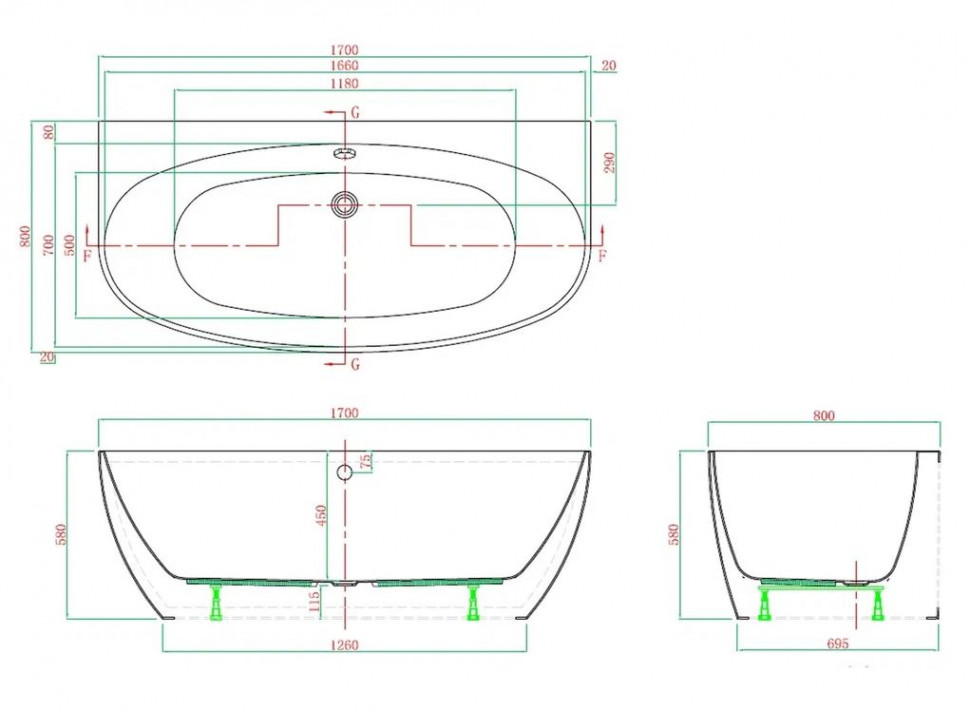 Акриловая ванна Vagnerplast Benin 170x80 KRBV178BEN9X-64 белая глянцевая