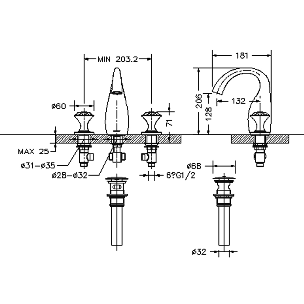 Смеситель на борт ванны Bravat Swan F24287G-ENG золото