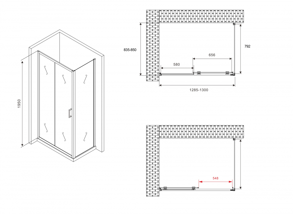 Душевой уголок ABBER Schwarzer Diamant 130x85см AG30130B-S85B профиль черный, стекло прозрачное