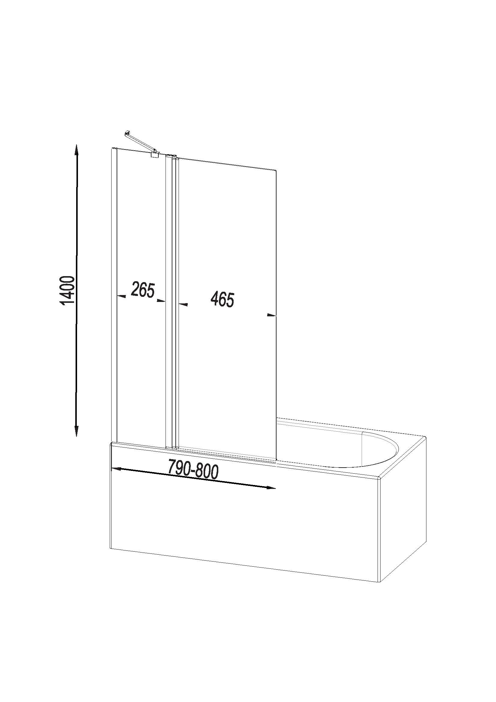 Шторка на ванну AM.PM Gem 80x140см W90BS-D3W5-140CT профиль хром, стекло прозрачное