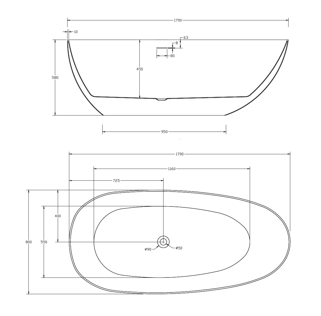 Акриловая ванна ABBER 170x80 AB9211MB черная матовая