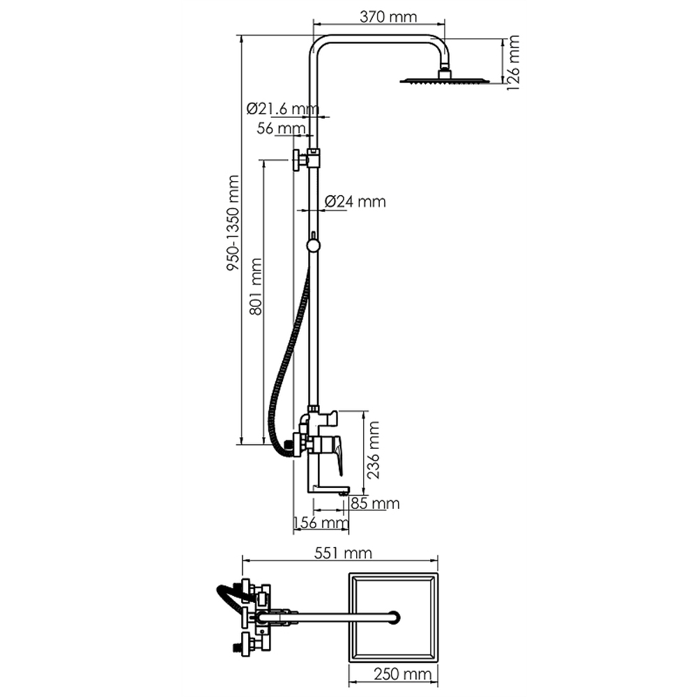 Душевая стойка Wasserkraft Glan A16701 черная глянцевая