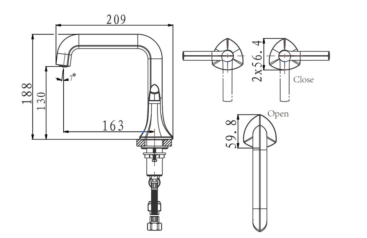 Смеситель для раковины ARROW AG4266CP на 3 отверстия, хром