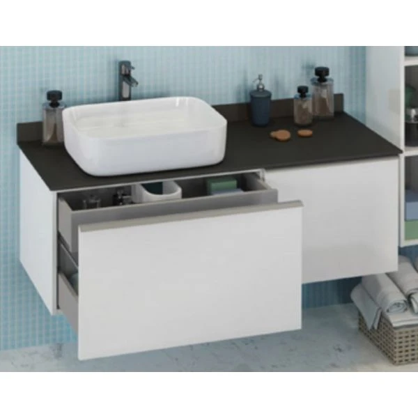 Тумба с раковиной Comforty Милан 120 00-00004023CF белая глянцевая, с антрацитовой столешницей