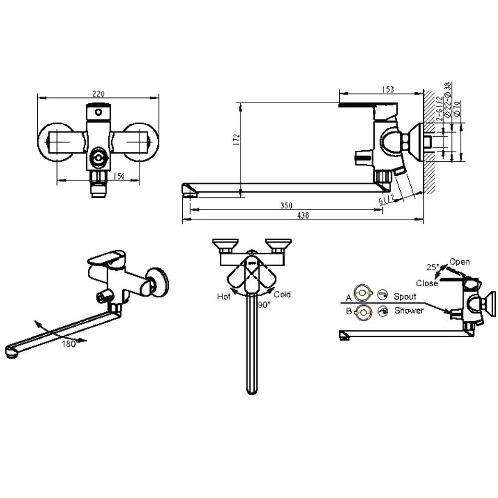 Смеситель для ванны с душем Bravat Louise F6191183CP-01L-RUS хром