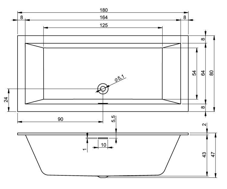 Акриловая ванна RIHO 180x80 B106022005 белая глянцевая