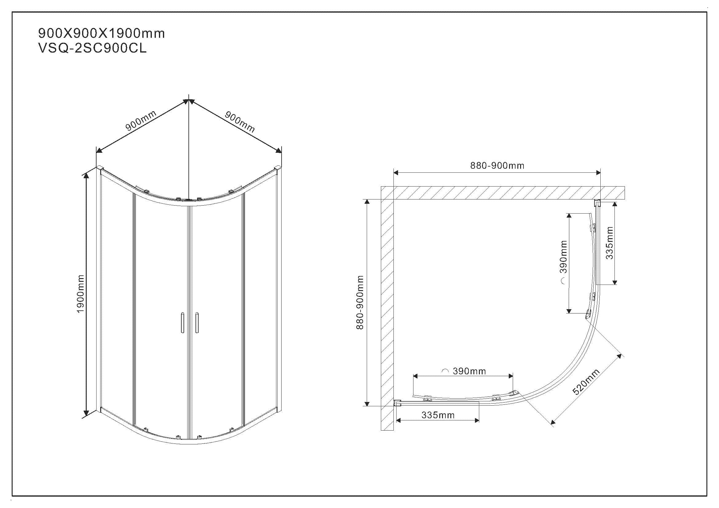 Душевой уголок Vincea Scala 90х90см VSQ-2SC900CL профиль хром, стекло прозрачное