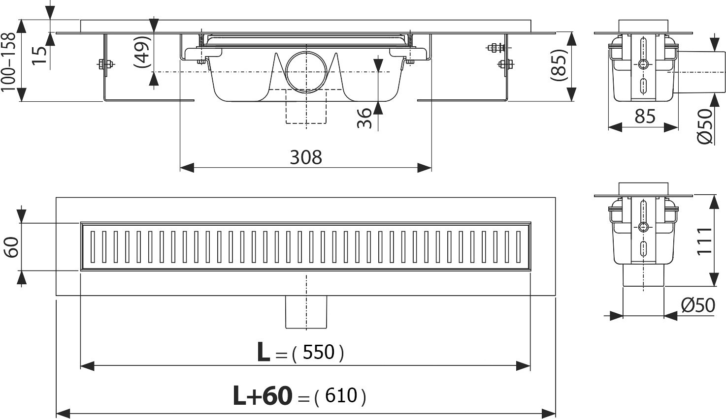 Душевой лоток AlcaPlast APZ1-550 с опорами, хром