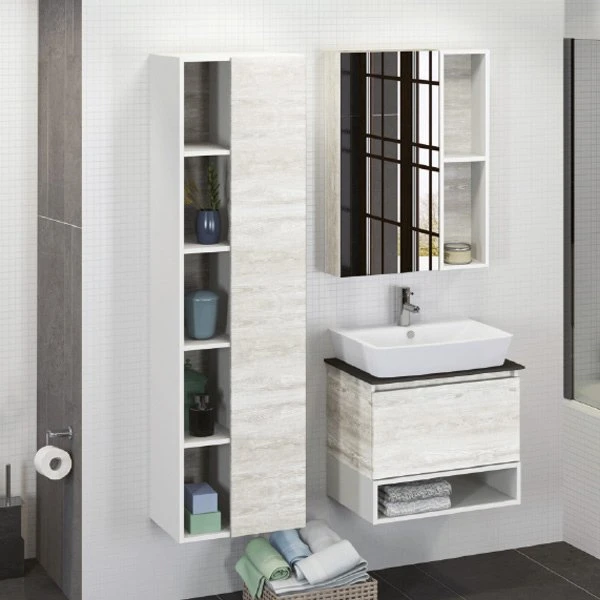 Тумба с раковиной Comforty Прага 60 дуб 00003465CF белая, с антрацитовой столешницей
