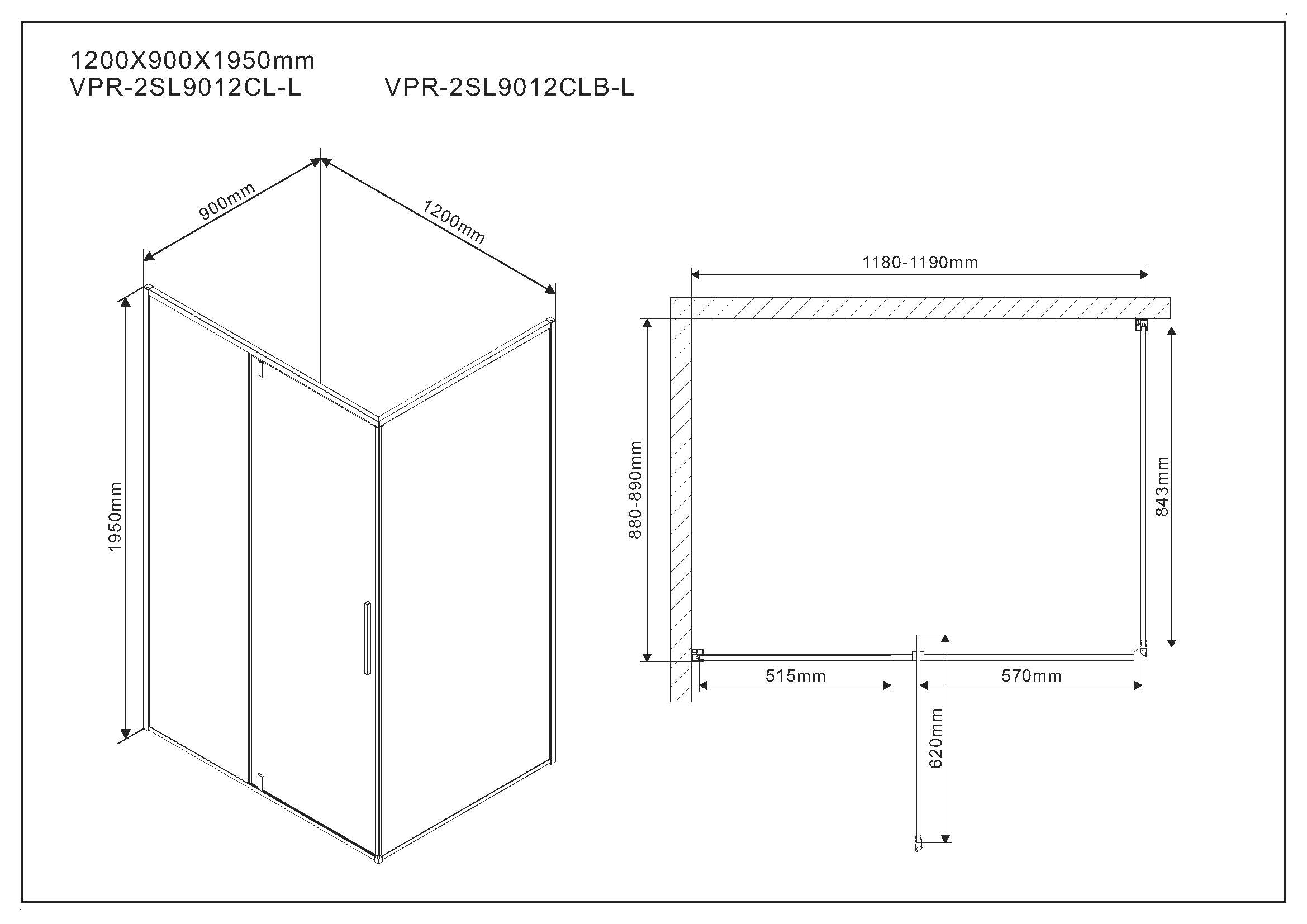 Душевой уголок Vincea Slim 120х90см VPR-2SL9012CL-L профиль хром, стекло прозрачное