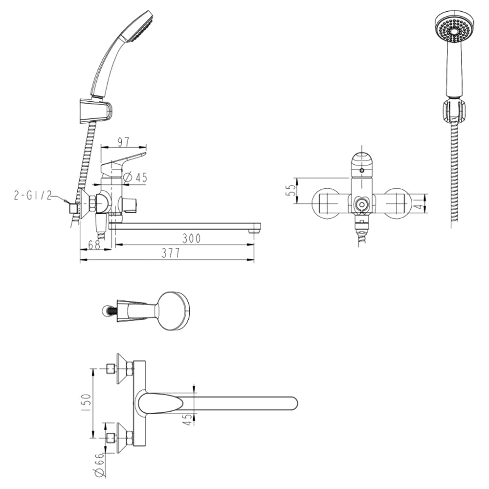 Смеситель для ванны с душем Bravat Drop F64898C-LB хром