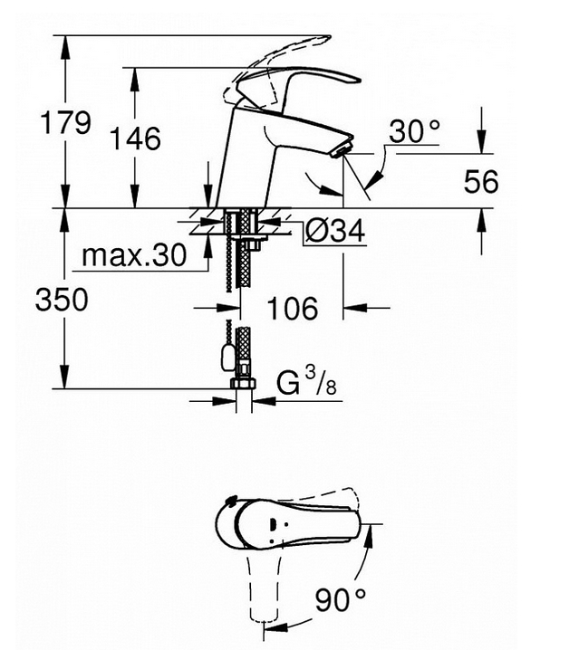 Смеситель для раковины Grohe Eurosmart New 23372002 хром