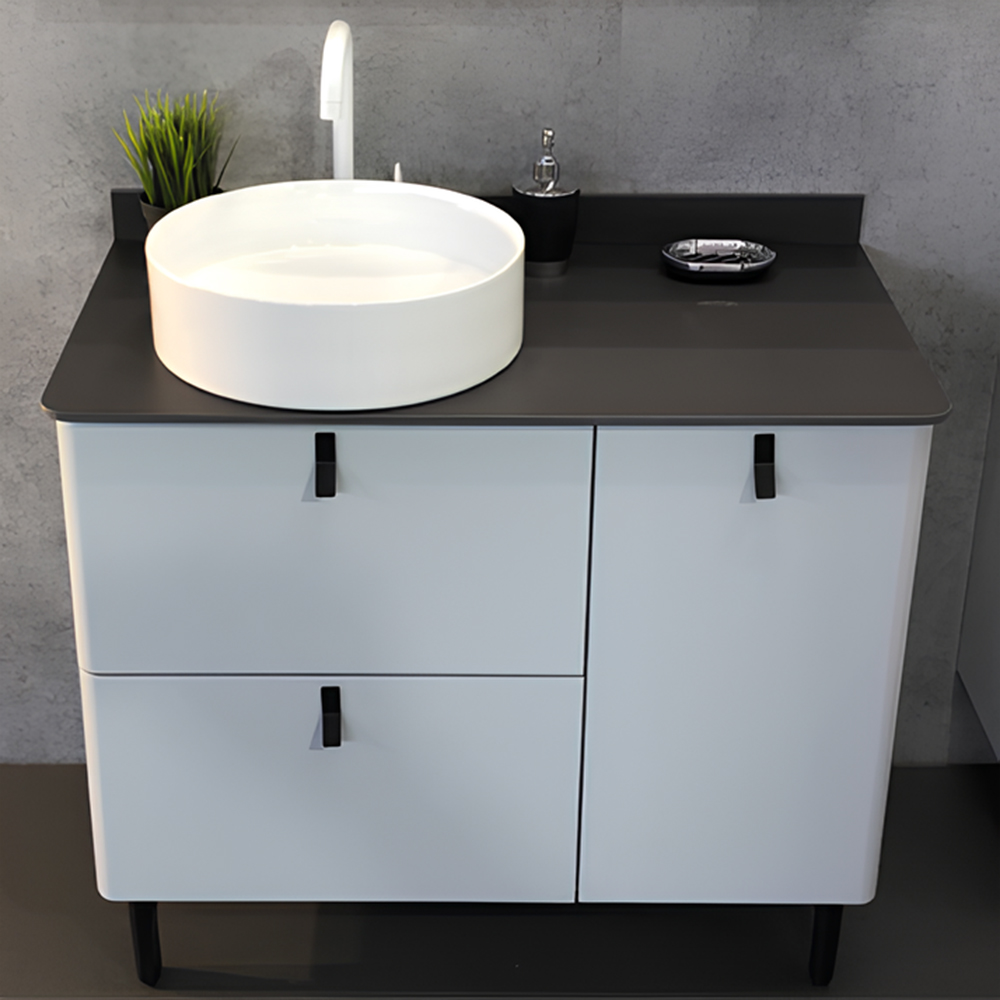 Тумба с раковиной Comforty Сорренто 90Н 00-00000821CF светло-серая, с антрацитовой столешницей