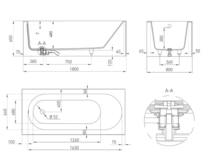 Ванна из искусственного камня Salini FABIA 180x80 пристенная 102612GRF белая глянцевая