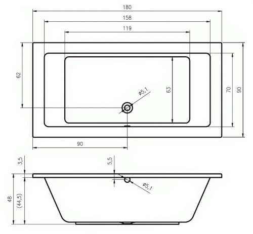 Акриловая ванна Riho Lusso 180x90 B026001005 без опоры, белая глянцевая