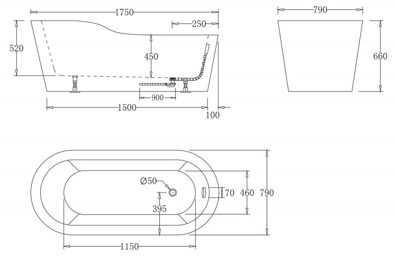 Акриловая ванна BelBagno 175x80x68 BB65-175 белая глянцевая