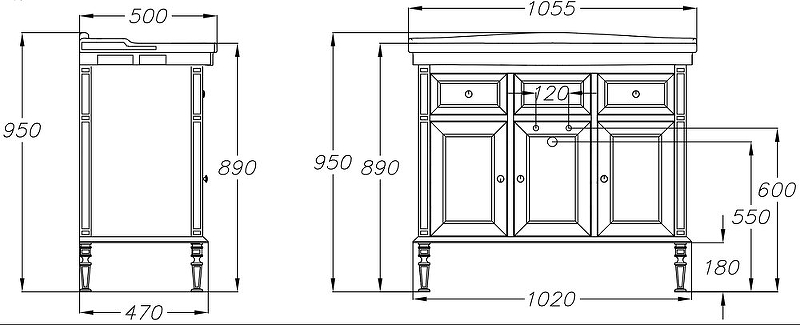 Тумба с раковиной Opadiris Кантара 105 00-00003690 / 4640021063583 слоновая кость, бронза