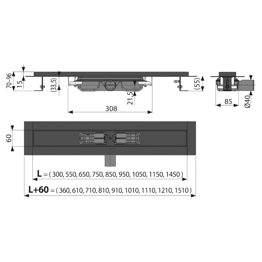 Душевой лоток AlcaPlast APZ101BLACK 750 с опорами, черный