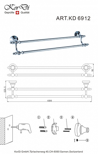 Полотенцедержатель Kordi KD 6911 бронза